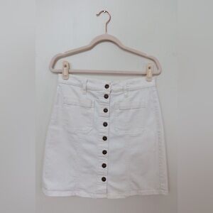 J Crew White Button-Front Denim Skirt